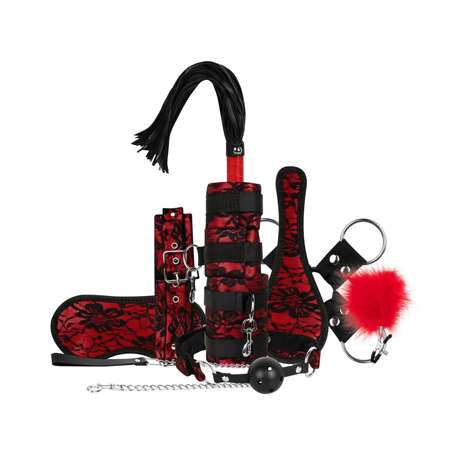 Bedroom Fantasies - Lace & Leather Look - 8-delige Bondage Set - Rood