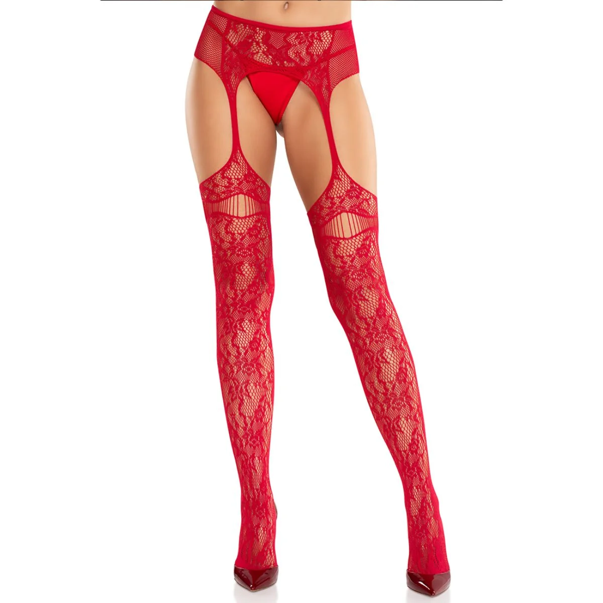 Leg Avenue - Net Stockings Garter Belt - Rood