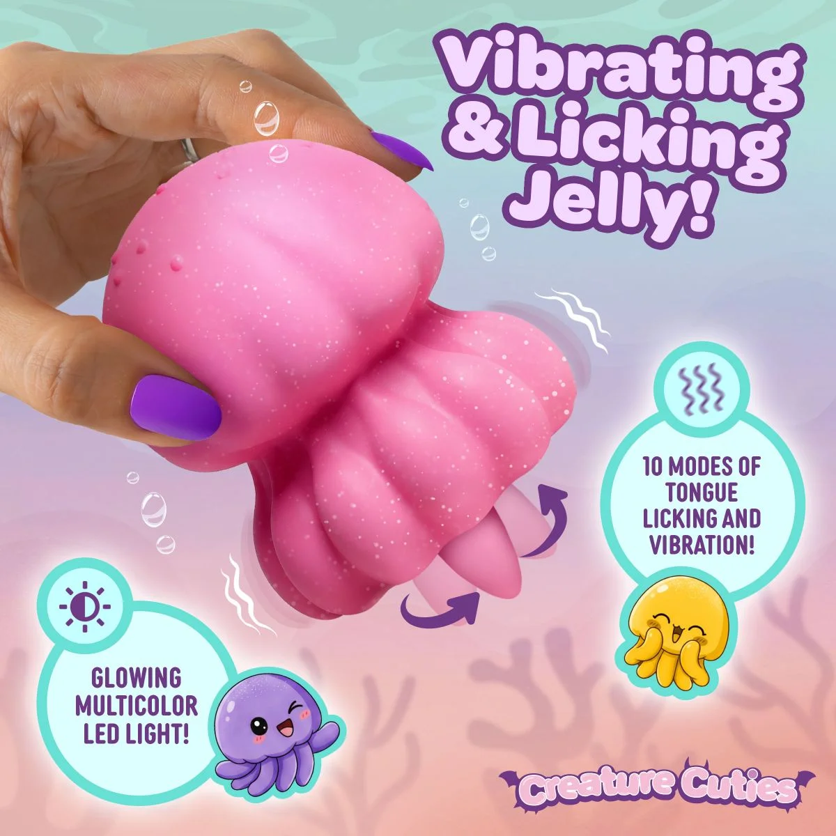 Creature Cocks - Glow Jelly Likkend & Vibrerende Clitoris Stimulator - Roze