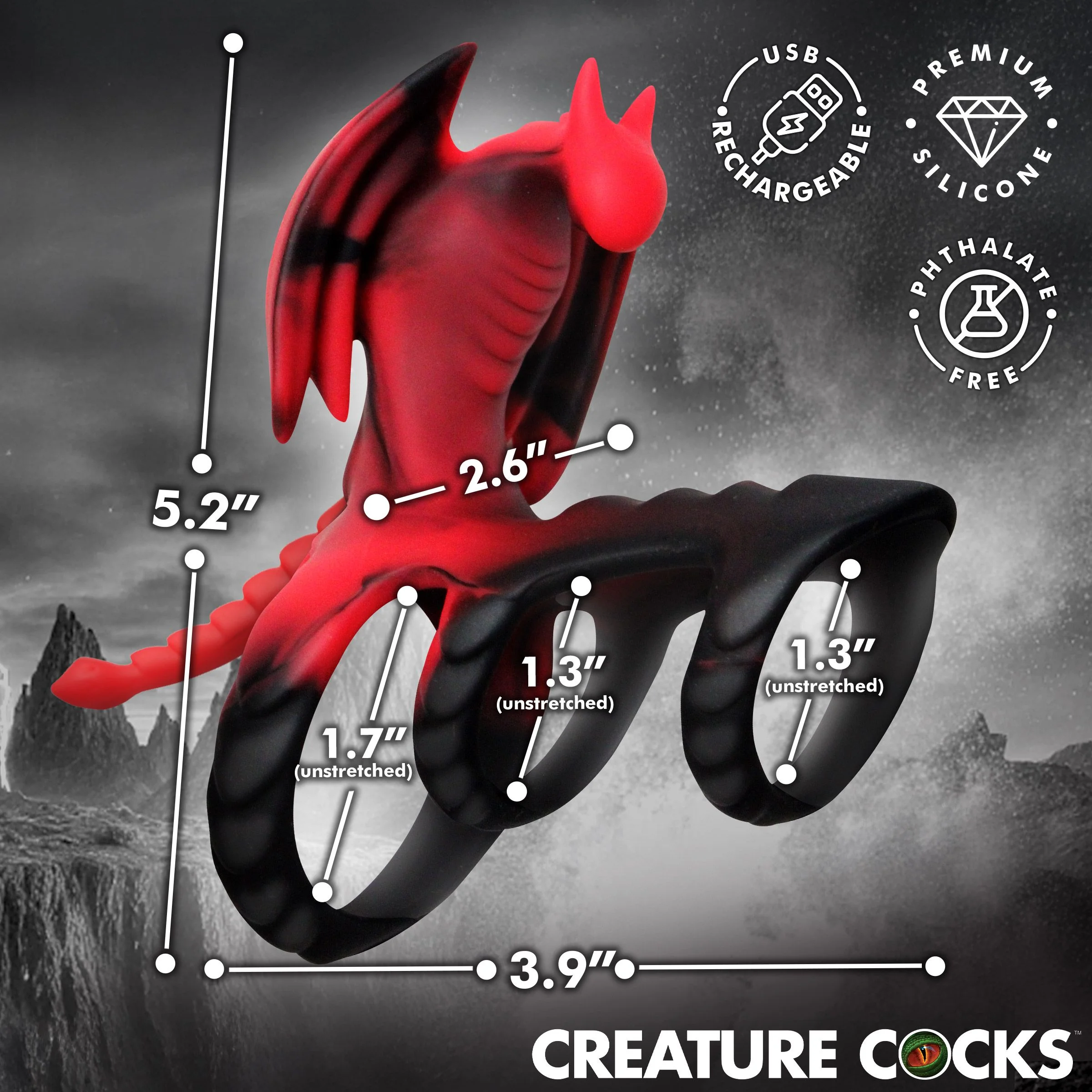 Creature Cocks - Dragon Flight Vibrerende Penisring - 9,9 cm