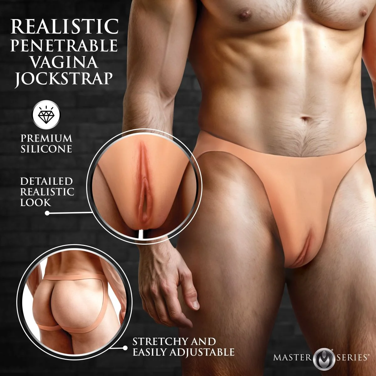 Master Series - Pussy Strap Vagina Jockstrap - Beige