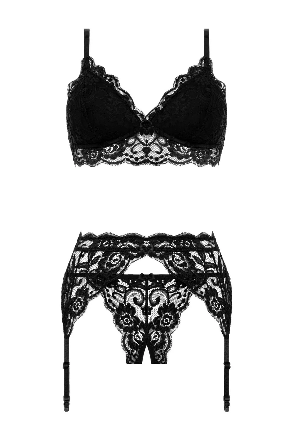 Christine - 3-Piece Open Crotch Set Tina - Zwart - Afbeelding 4