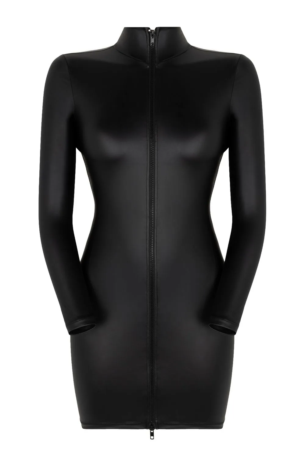 Christine - Lilith Mini Jurk met Rits en Lange Mouwen - Zwart - Afbeelding 5