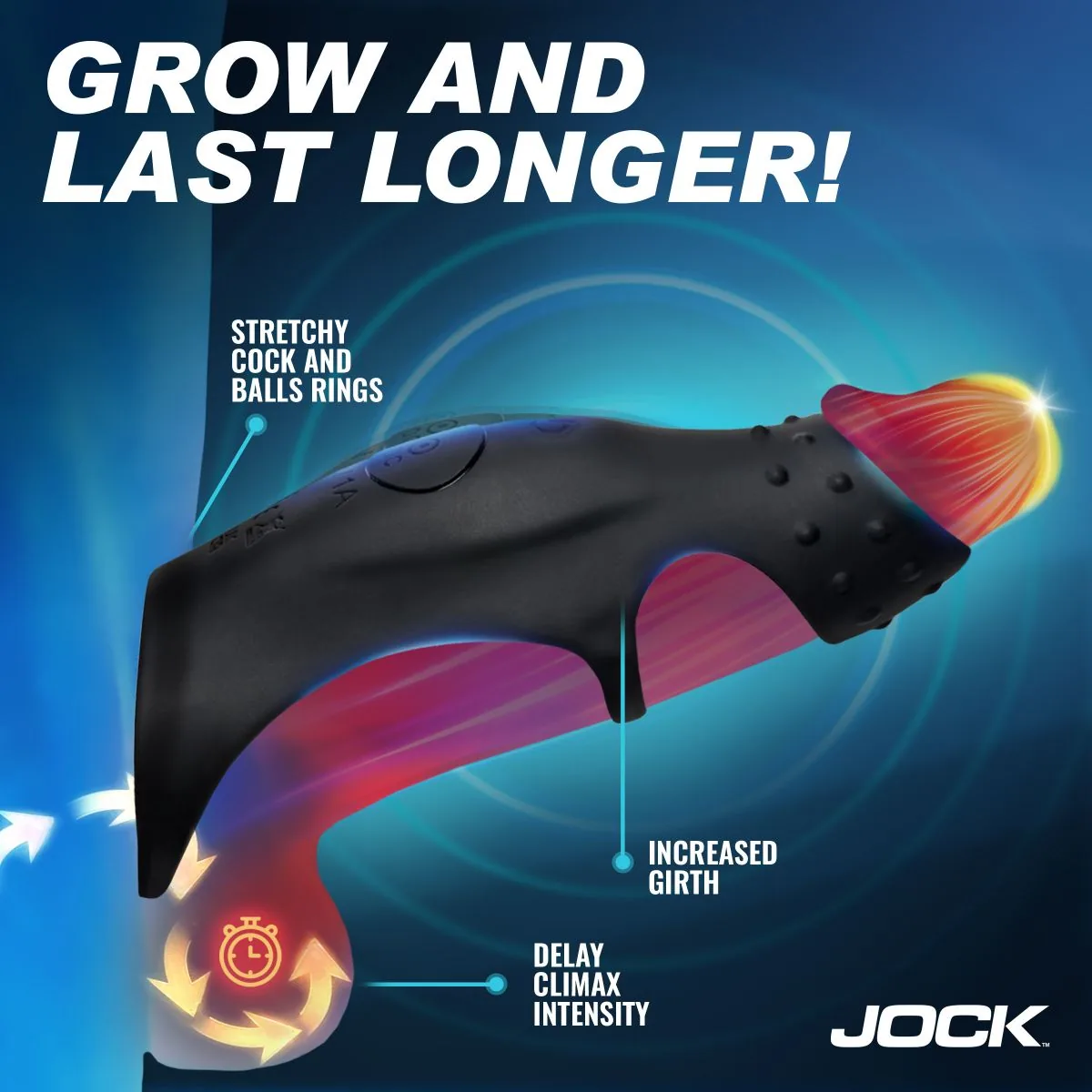 Jock - Rush Vibrerende Penis Sleeve met Cockring - Zwart - Afbeelding 3