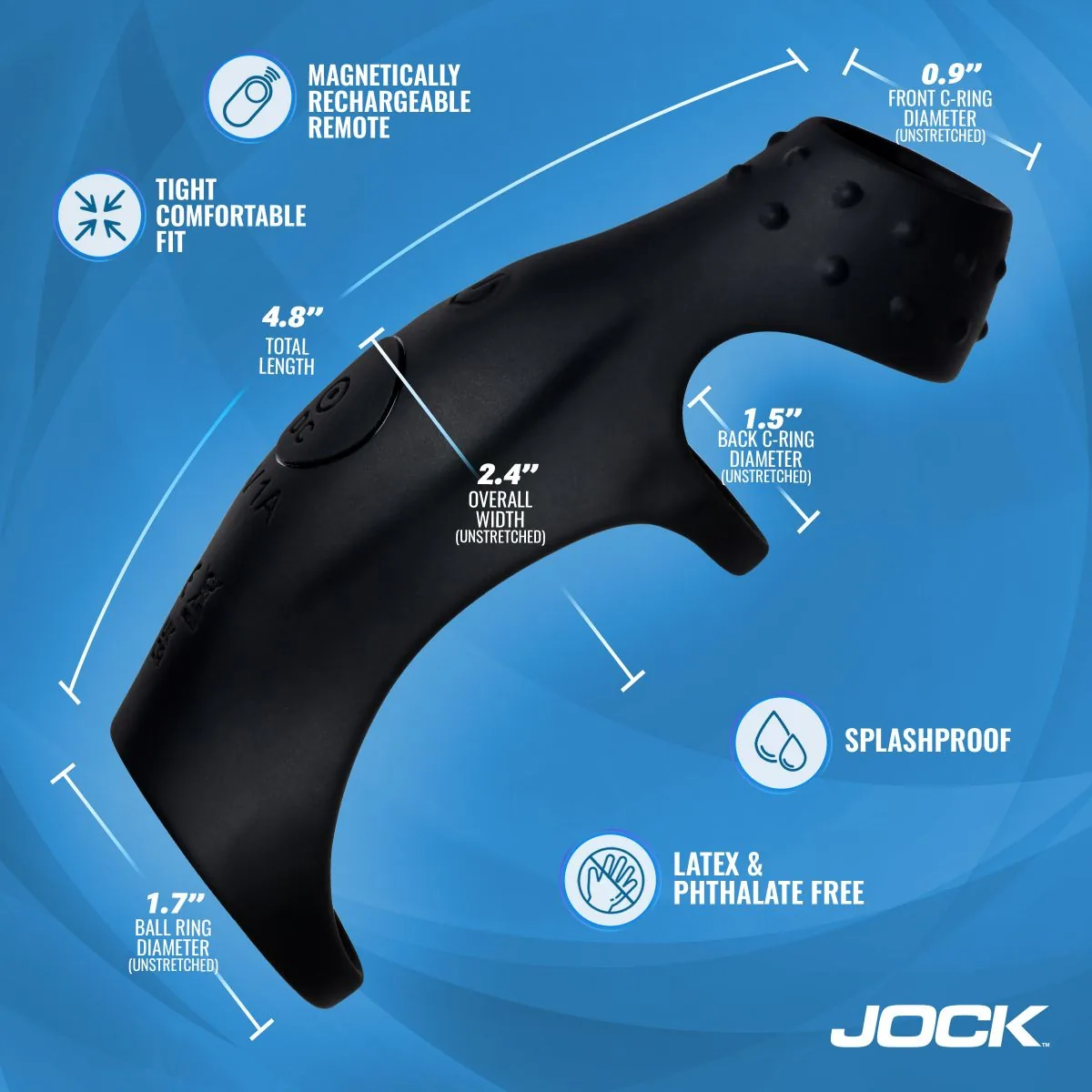 Jock - Rush Vibrerende Penis Sleeve met Cockring - Zwart - Afbeelding 4