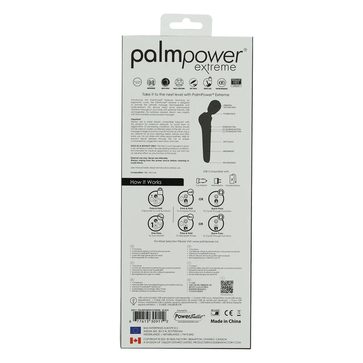 Palm Power - Extreme Wand Vibrator - Zwart
