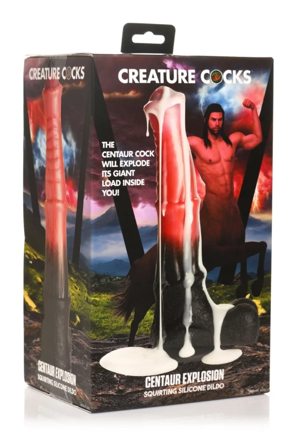 XR Brands - Centaur Explosie Spuitende Siliconen Dildo - Zwart/Rood