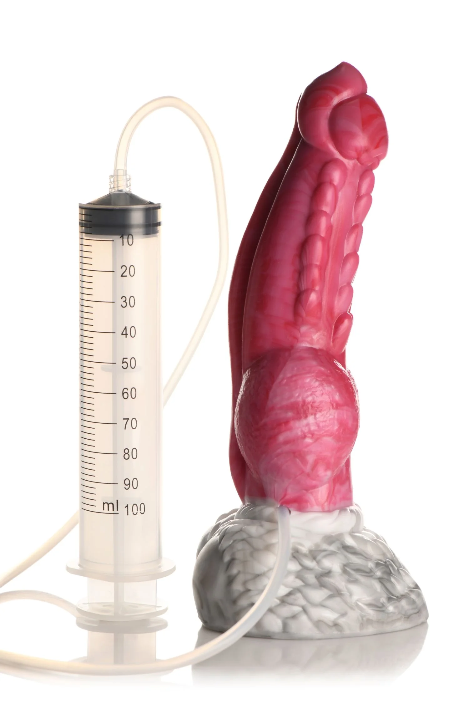 XR Brands - Resurrector Phoenix Spuitende Siliconen Dildo - Rood/Wit