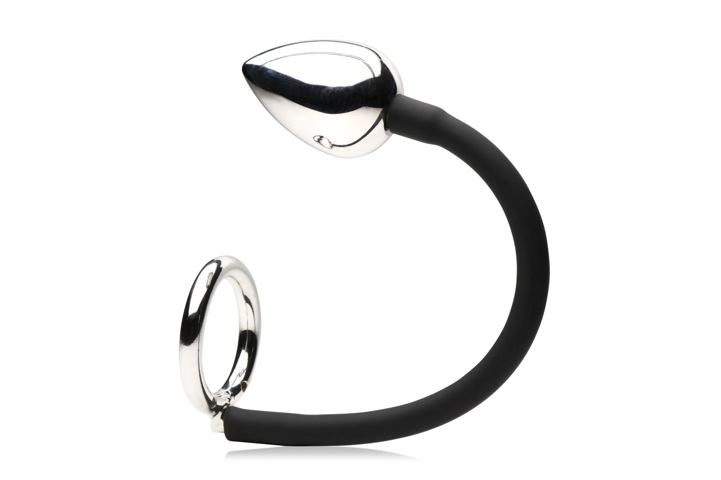 XR Brands - Tug + Plug Cock & Ball Ring met Anaalplug - Zwart&Zilver