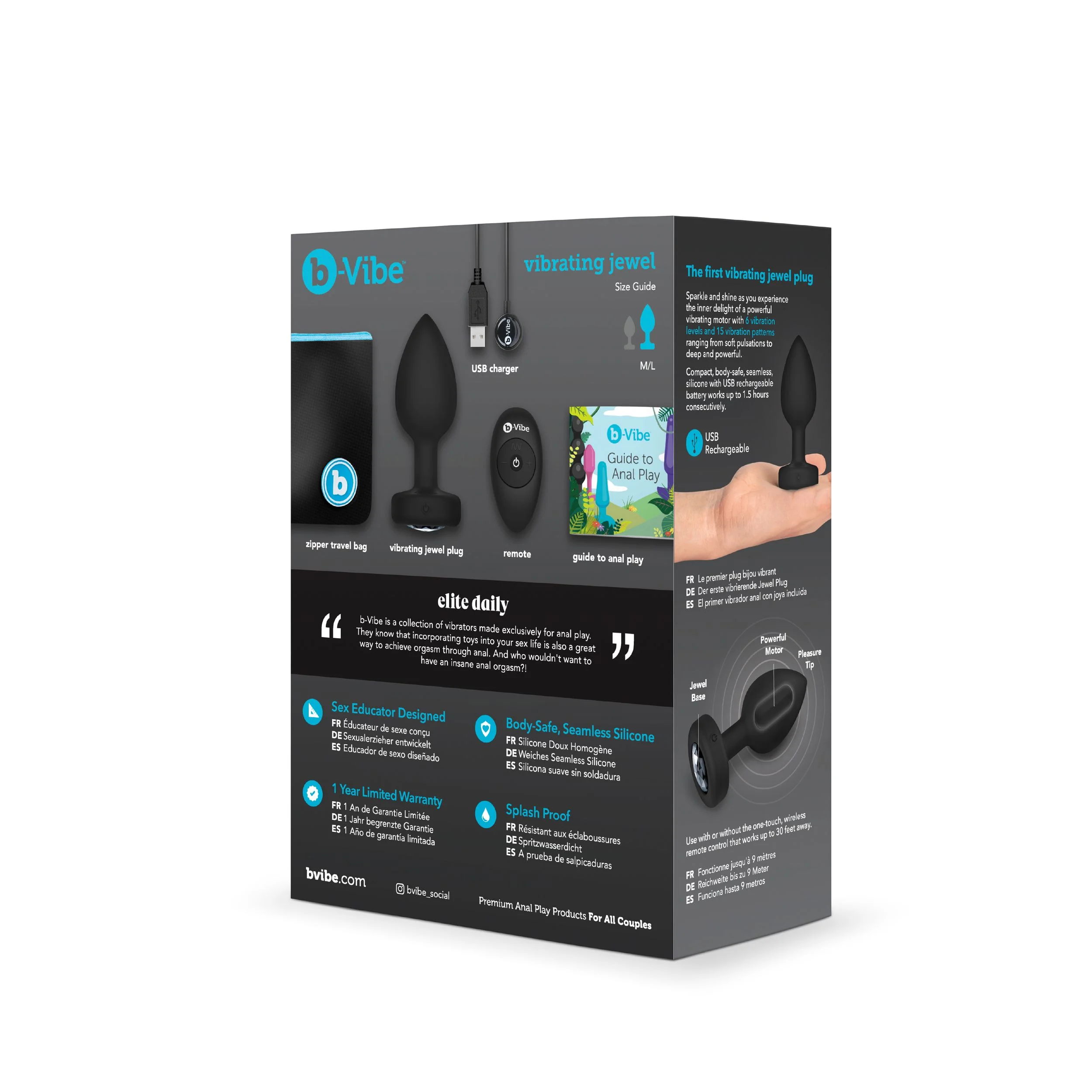 B-Vibe - Vibrerende Juwelen Plug M/L Zwart