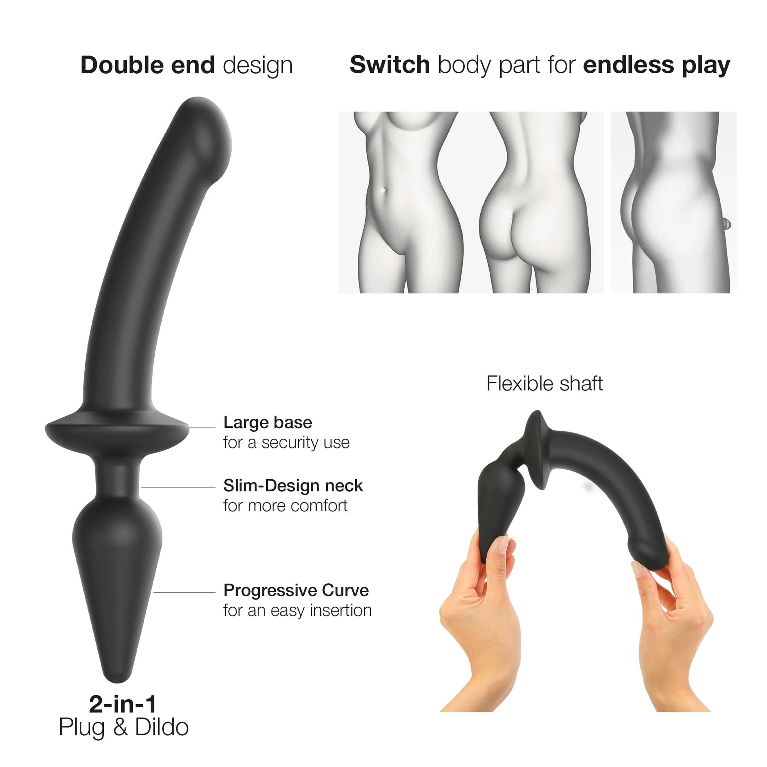 Strap-On-Me - Switch Plug-in Semi-Realistic Dildo Black S