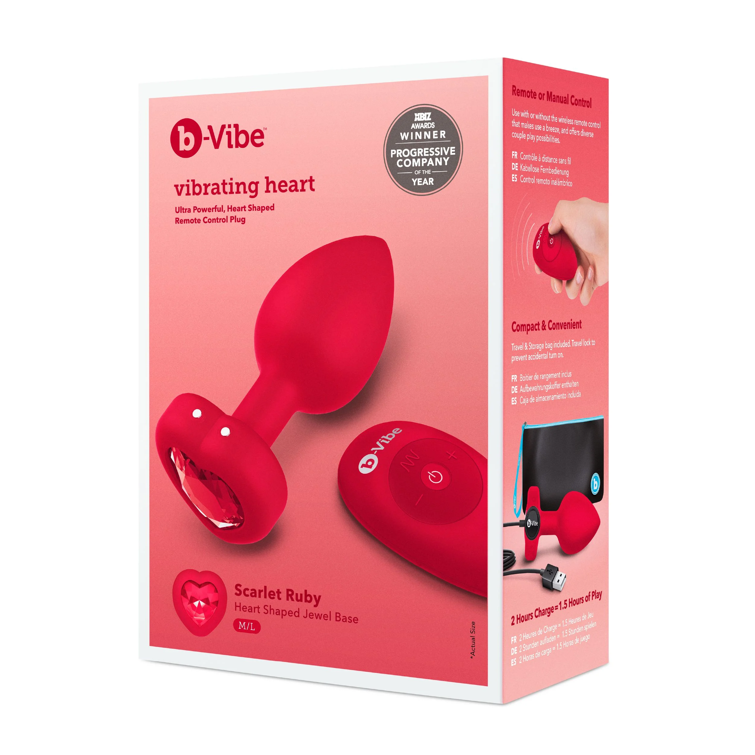 B-Vibe - Vibrerende Hartvormige Butt Plug M/L Rood