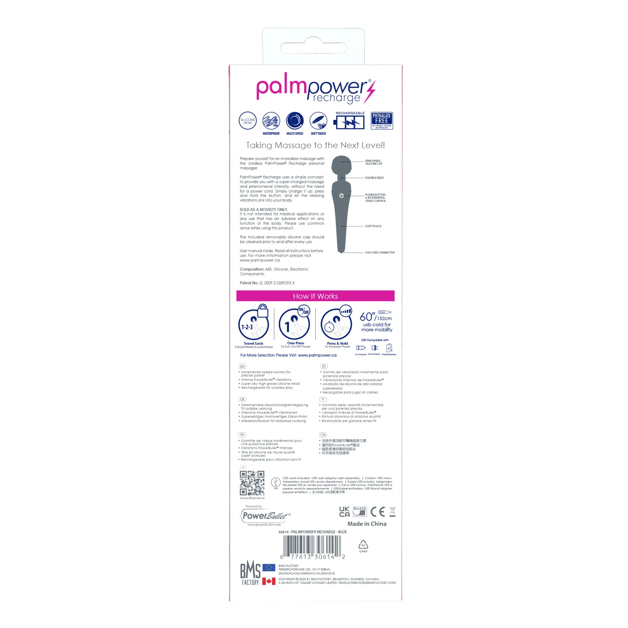 PalmPower - Recharge Wand Massager Blue