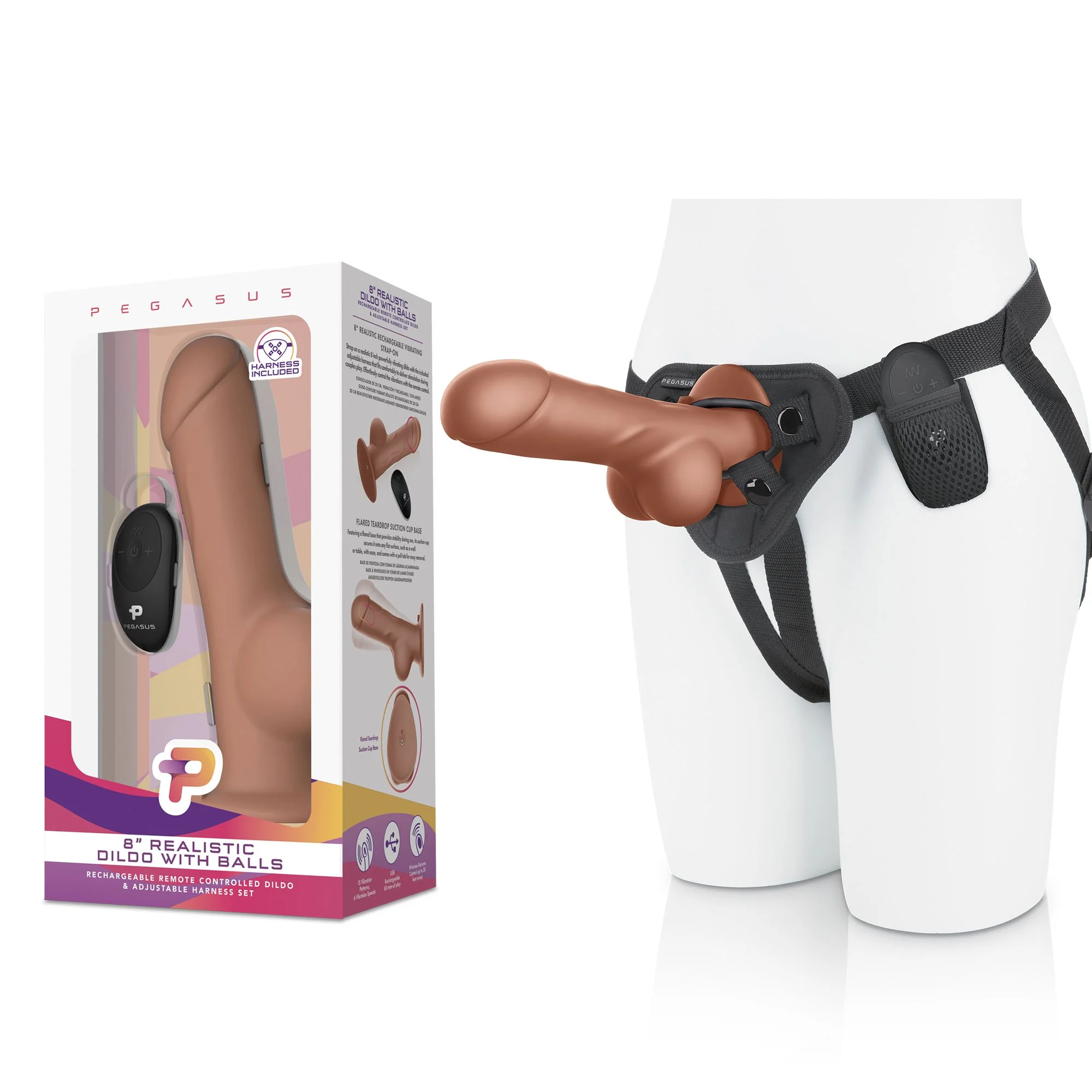 Pegasus - 8? Remote Control Realistic Silicone Dildo with Balls and Harness
