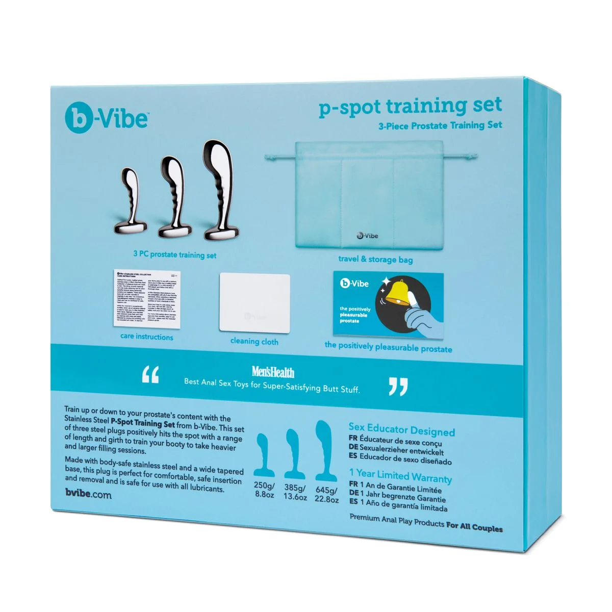 B-Vibe β Stainless Steel P-Spot Training Set β 3 Plugs