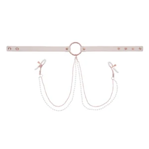 Sportsheets – S&M Peaches ‘n CreaMe Halsband met Tepelklemmen – Cream