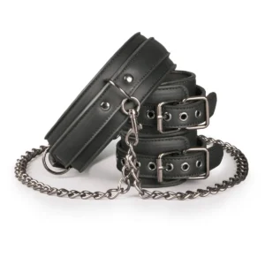 Fetish - Kunstleren Halsband Met Handboeien - Zwart