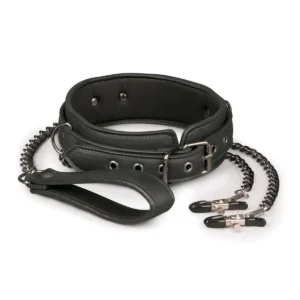 Fetish - Kunstleren halsband met tepelklemmen