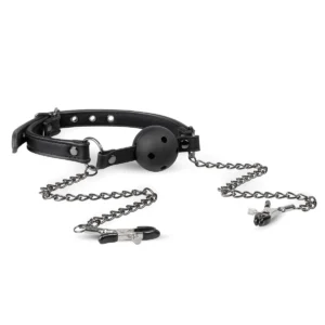 Fetish - Open Ball Gag Met Tepelklemmen