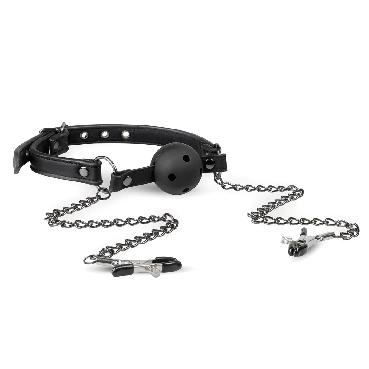 Fetish - Open Ball Gag Met Tepelklemmen