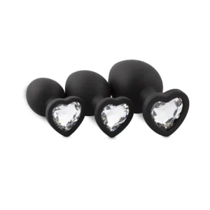 Siliconen Buttplug Set Met Diamantjes - Hart