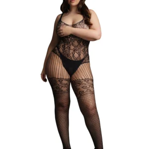Le Desir - Kant en Visnet Bodystocking - Zwart