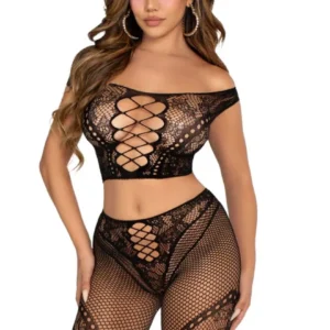 Leg Avenue – Off-Shoulder Crop Top & Legging Set – Zwart