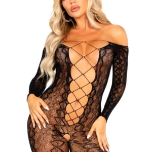 Leg Avenue – Crotchless Bodystocking met Slangenprint – Zwart