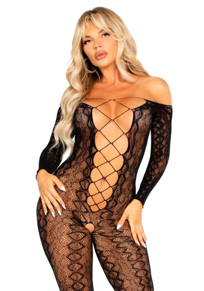 Leg Avenue – Crotchless Bodystocking met Slangenprint – Zwart