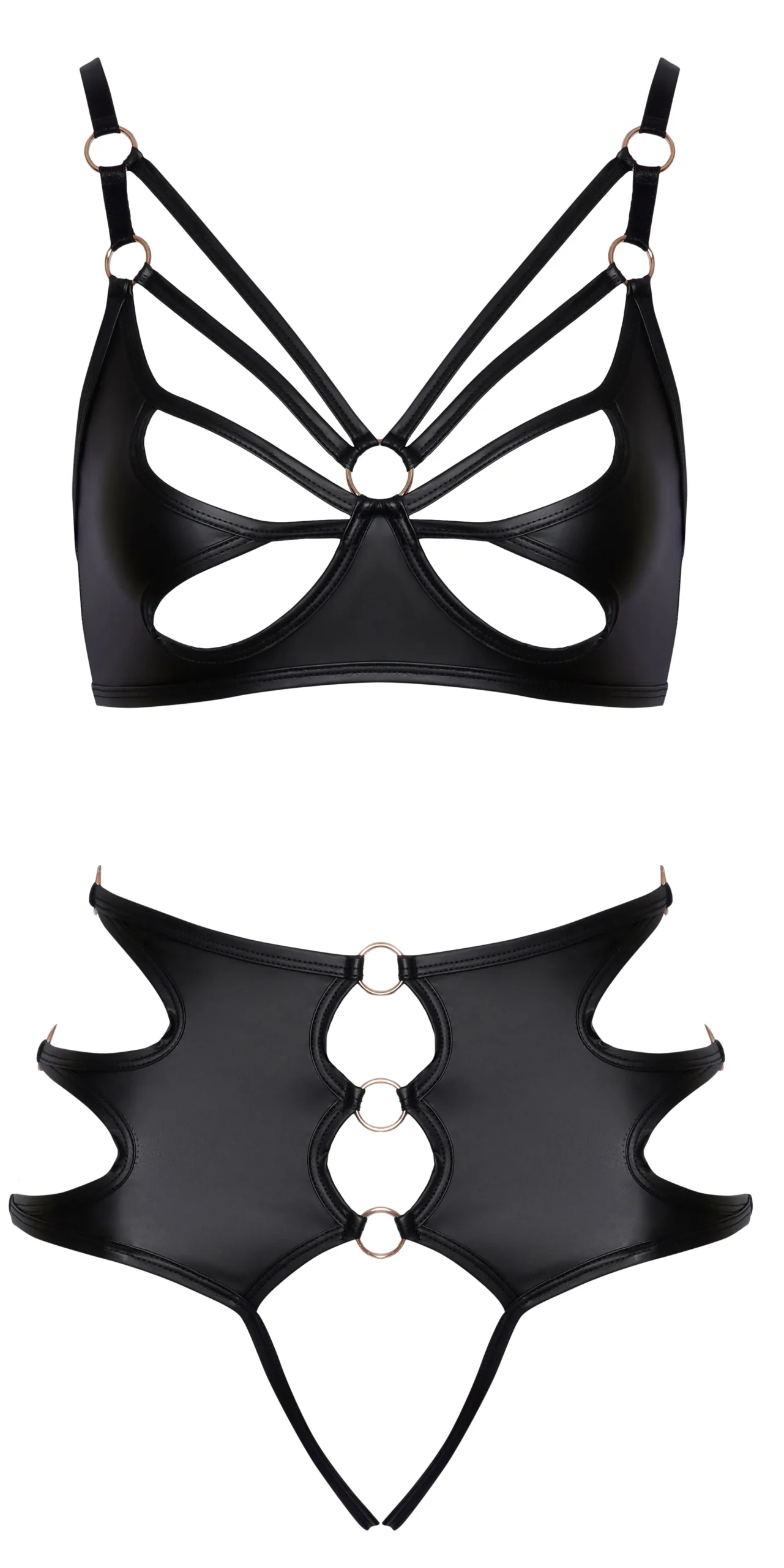 Cottelli LINGERIE – Soft Bra & Crotchless Panty Set – Zwart