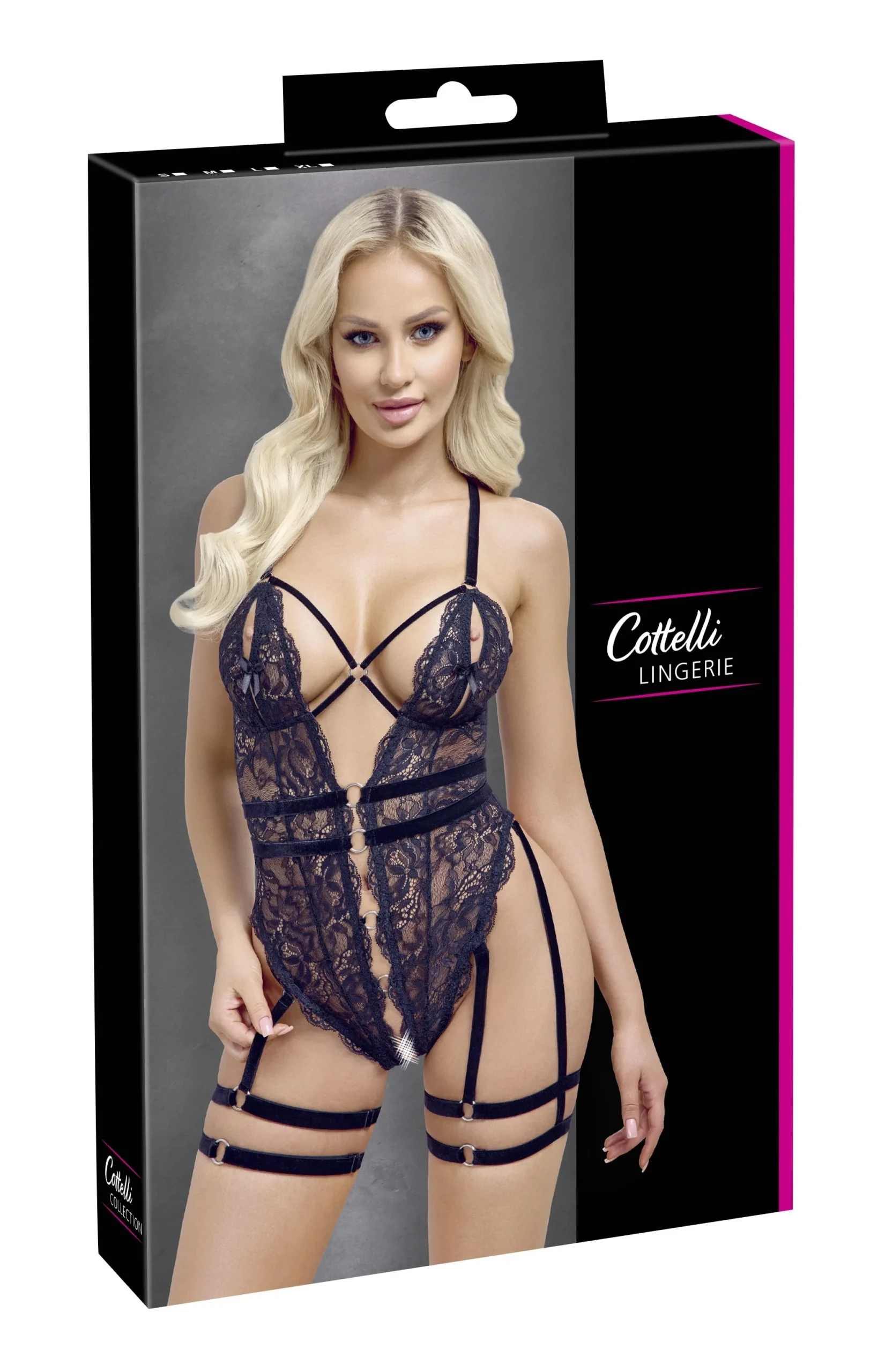 Cottelli LINGERIE – Crotchless String Body – Zwart