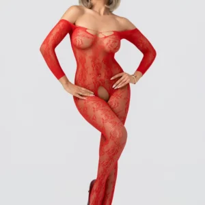 Christine - Rose Kanten Catsuit Met Open Kruisje