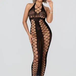Christine - Midnight Fishnet Cut-Out Dress
