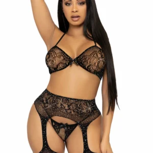 BH-top, string en kousen - Zwart