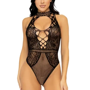 Visnet Kanten Bodysuit - Zwart
