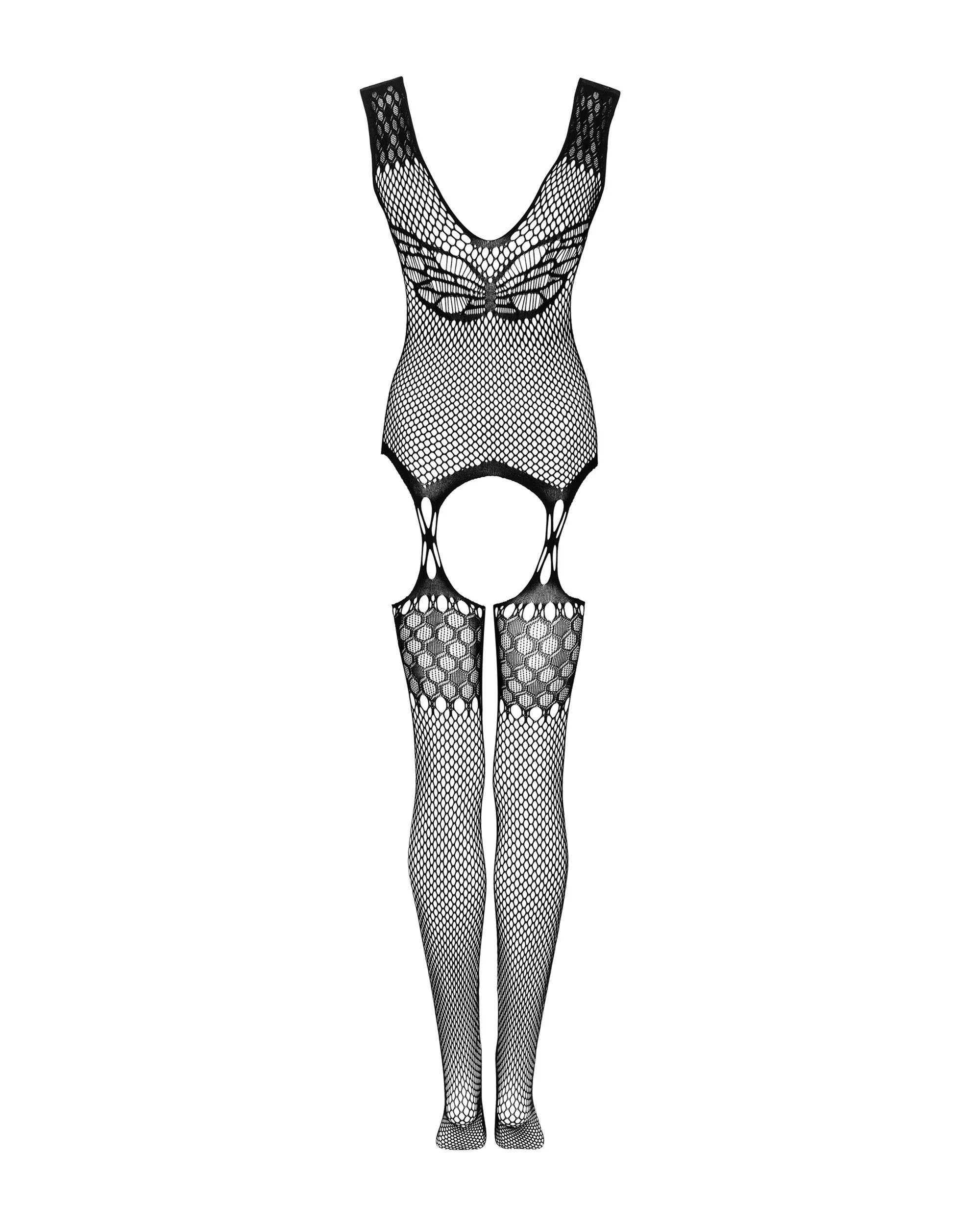 Vlinder Catsuit Met Jarretel Design - Zwart