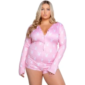Playboy Lingerie - Slumber Bunny Curvy Onesie - Roze