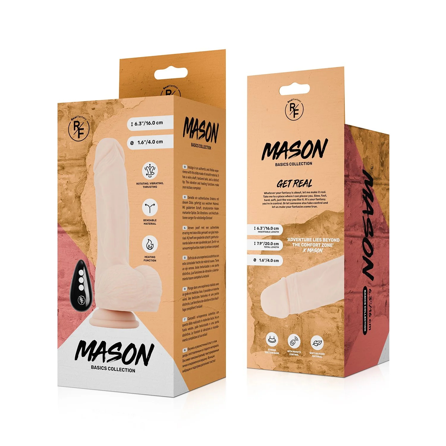 Real Fantasy - Mason Stotende, Verwarmbare en Vibrerende Dildo